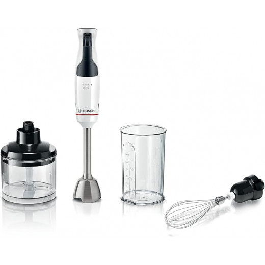 Bosch Electroménager - MSM4W421 ErgoMaster Series 4, Hand Blender, 800 W Motor, Speed ​​Control, QuattroBlade Mixing System, Includes Accessories - White