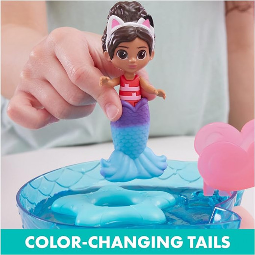 Gabby’s Dollhouse, Purr-ific Pool Playset with Gabby and MerCat Figures, Color-Changing Mermaid Tails and Pool Accessories Kids Toys for Ages 3 and Up