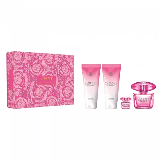 Versace Bright Crystal EDT 90Ml + EDT 5Ml + Body Lotion 100Ml + Bath & Shower Gel 100Ml Gift Set For Women