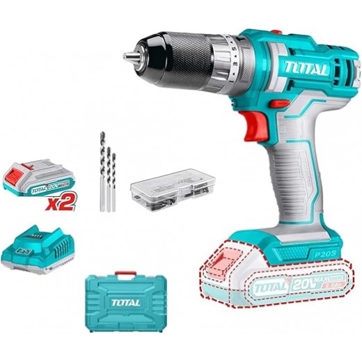 Total Lithium-Ion cordless drill 20V 2A Mechanical 2-speed gear 45NM Spindle lock function Metal chuck - TIDLI201452