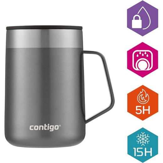 Contigo Streeterville Desk Mug, insulated coffee mug with stainless steel handle, coffee to go mug with lid, keeps coffee and tea ideal for office & home, 410 ml