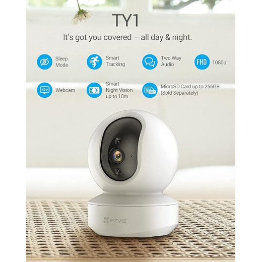 Ezviz CS-TY1(1080P) Smart Home WiFi CCTV Camera with Motion Detection | Smart Tracking | Two Way Talk | Smart Night Vision | Sleep Mode and MicroSD Card Slot Alexa Voice Control Features