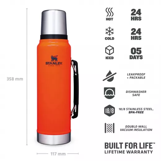 Stanley Classic Bottle Flask Blaze Orange 1Ltr