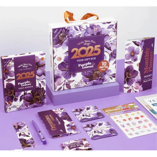 Mofkera Agenda Gift Set 2025 - Purple Leves