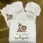 Rhinestone Customized Newborn Baby Set, Jungle Animals Design, 5 pcs