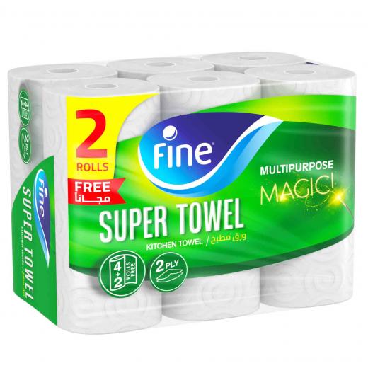 Fine Kitchen Super Towel 110 Sheet 2 Ply 4+2 Rolls Free