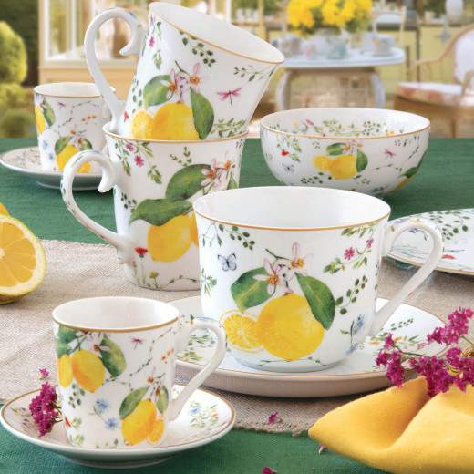 Easy Life Fleurs et Citrons 370ml Teacup & Saucer Set - Multicolored