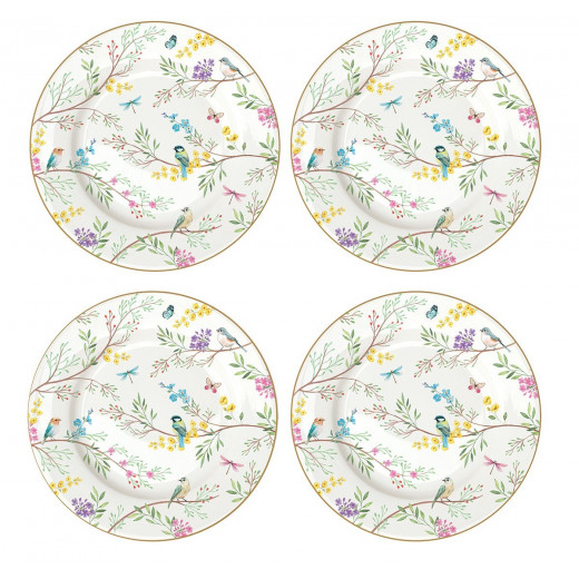 Easy Life Birds Melody 4-Piece Dessert Plate Set in Box - Multicolored