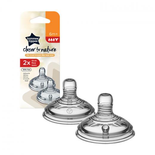 Tommee Tippee Closer to Nature, Thick  Flow Teats, 2 Pieces 6+m