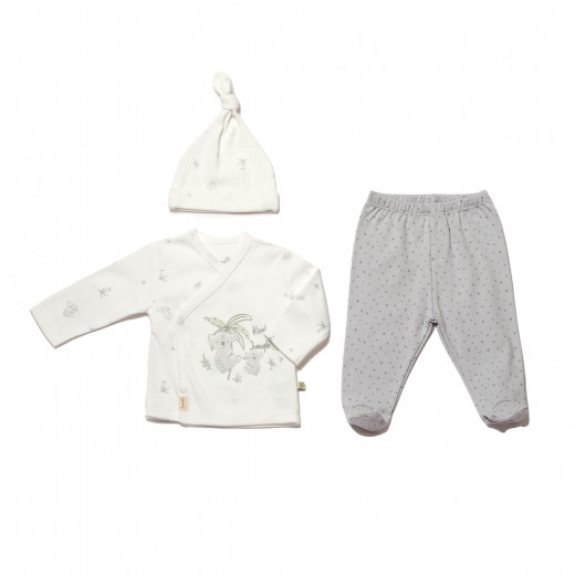 BiOrganic Koala Jungle Baby Side Snap Shirt Baby Set 3 Pcs Grey (3-6 Months)