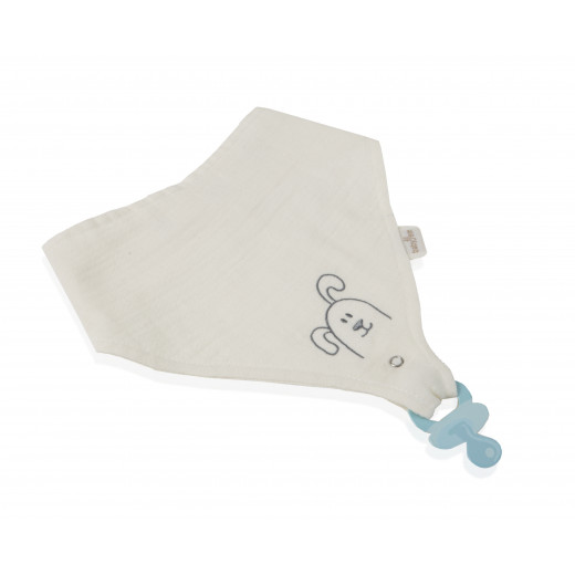 Babyjem Muslin Bib With Pacifier Hanger Ecru