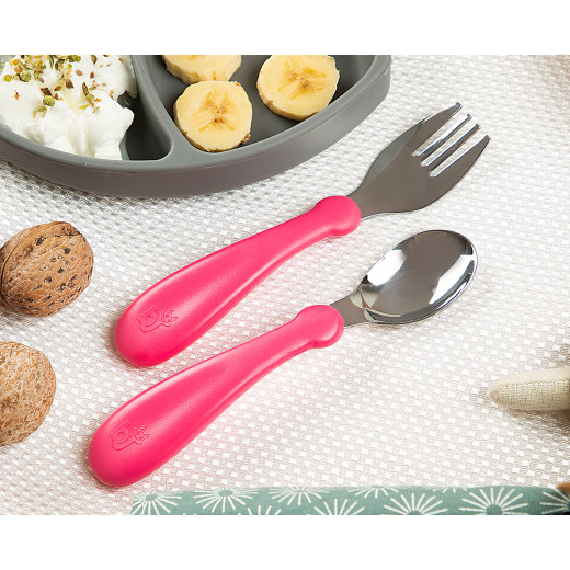 Babyjem Steel Spoon And Fork Pink