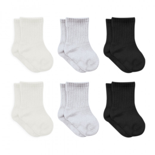 Bistyle Basic 6-Pairs Combed Flat Quarter Socks (6-12 m) (Black, Grey, Beige)