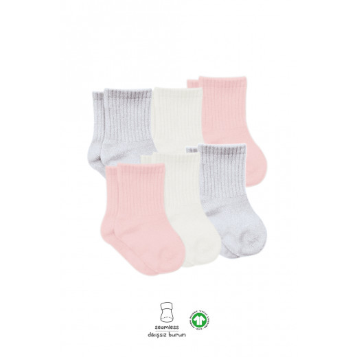 Bistyle Basic 6-Pairs Combed Flat Quarter Socks (6-12 m) (Pink, Grey, Beige)