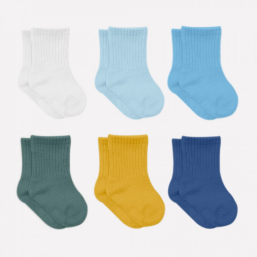 Bistyle Colors 6-Pairs Combed Flat Quarter Socks (6-12 m) Colored