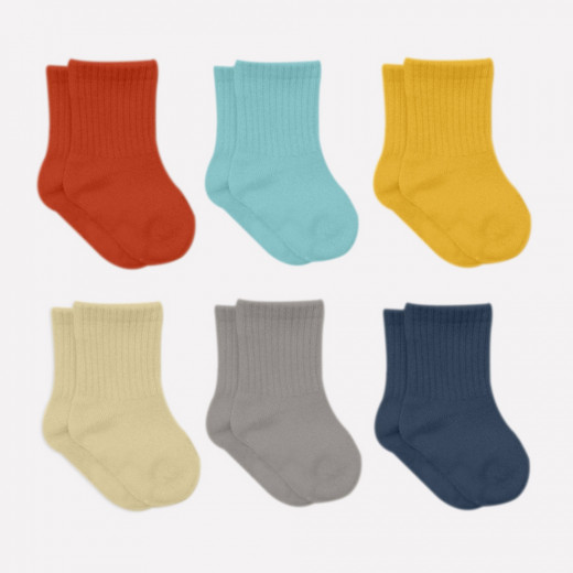 Bistyle Colors 6-Pairs Combed Flat Quarter Socks (0-6 m) Colored