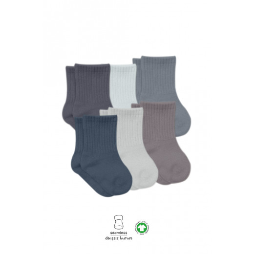 Bistyle Colors 6-Pairs Combed Flat Quarter Socks (6-12 m) Colored