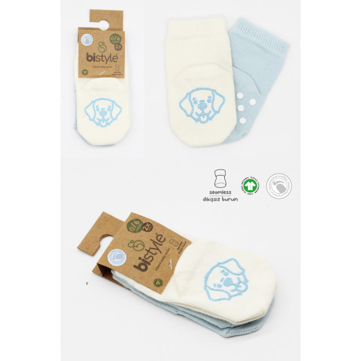 Bistyle Organic 2-Pairs Combed Non-slip Socks (24-36 m) Blue