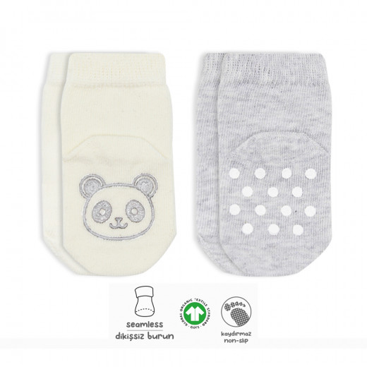 Bistyle Organic 2-Pairs Combed Non-slip Socks (0-6 m) Grey