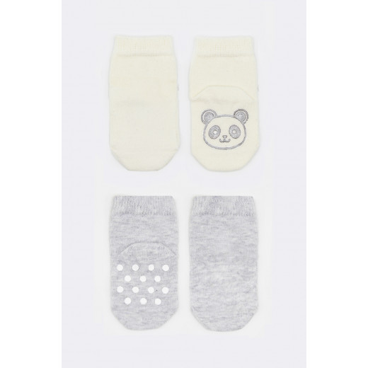 Bistyle Organic 2-Pairs Combed Non-slip Socks (0-6 m) Grey