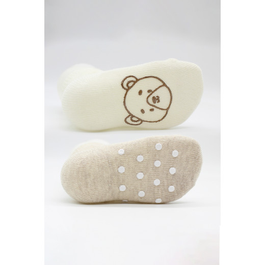 Bistyle Organic 2-Pairs Combed Non-slip Socks (0-6 m) Beige