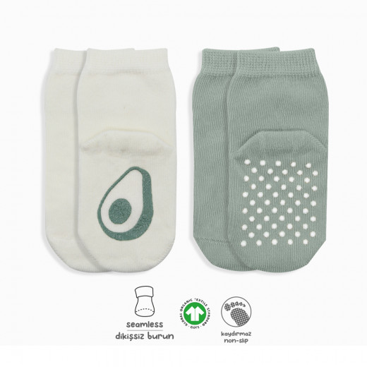 Bistyle Organic 2-Pairs Combed Non-slip Socks (12-24 m) Green