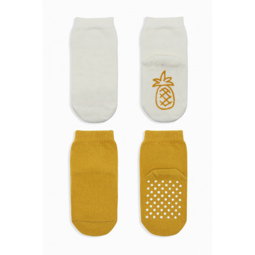 Bistyle Organic 2-Pairs Combed Non-slip Socks (0-6 m) Yellow