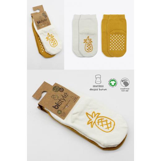 Bistyle Organic 2-Pairs Combed Non-slip Socks (6-12 m) Yellow