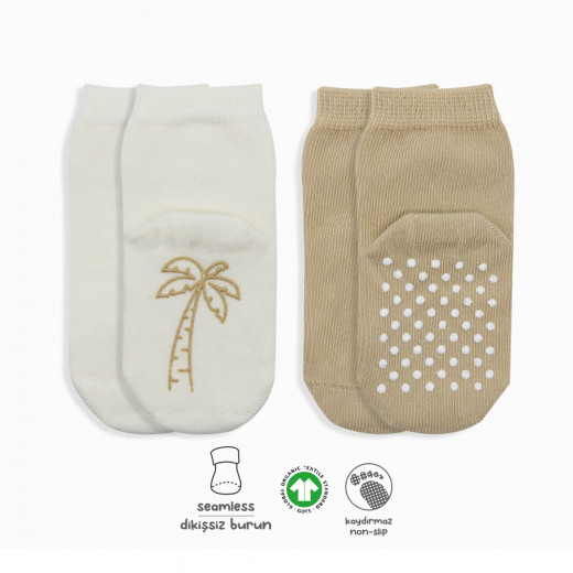 Bistyle Organic 2-Pairs Combed Non-slip Socks (12-24 m) Cream