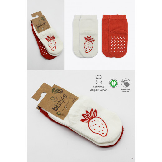 Bistyle Organic 2-Pairs Combed Non-slip Socks (6-12 m) Red