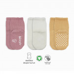 Bistyle Organic 3-Pairs Basic Non-slip Socks (0-6 m) (Pink, Orange, Beige)