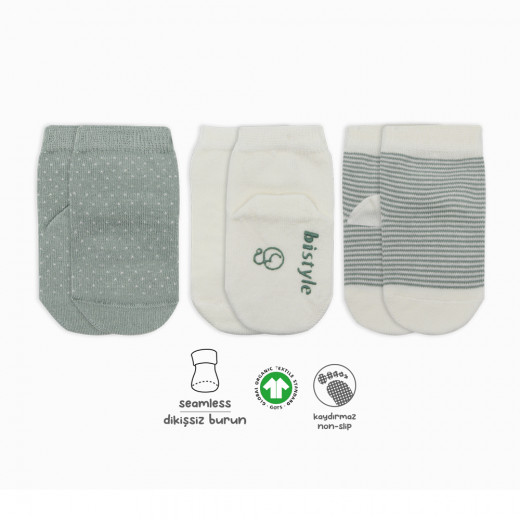 Bistyle Organic 3-Pairs Basic Socks (0-3 m) Green