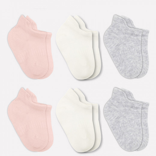 Bistyle 6-Pairs Combed Liner Socks (0-6 m) (Pink, Grey, Beige)