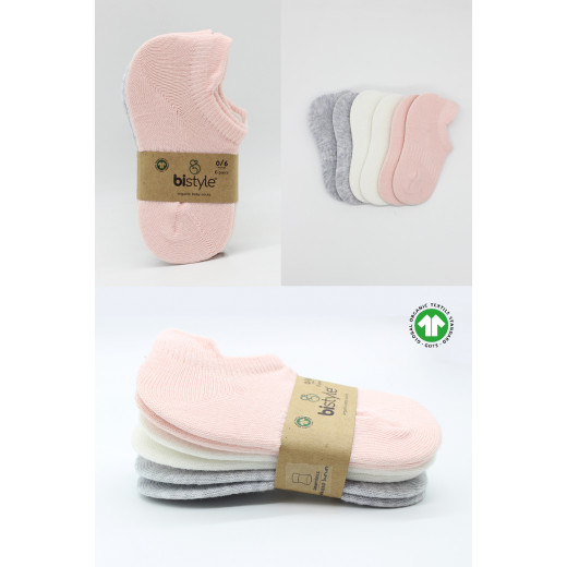 Bistyle 6-Pairs Combed Liner Socks (6-12 m) (Pink, Grey, Beige)