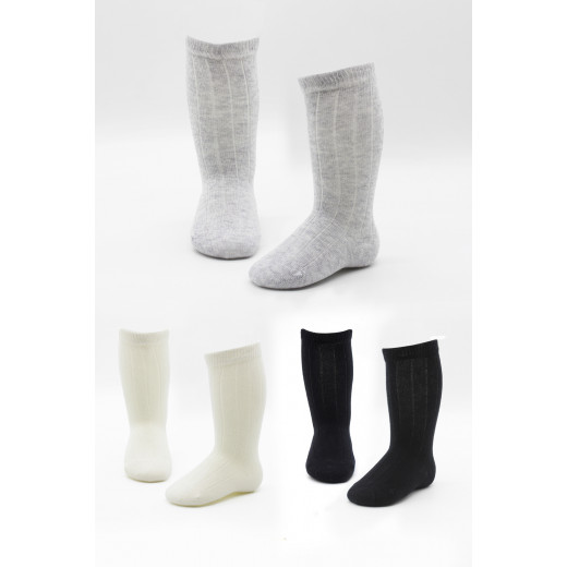 Bistyle 3-Pairs Knee Socks (6-12 m) (Black, Grey, Beige)