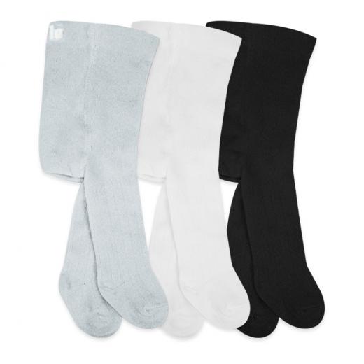 Bistyle 3-Pairs Combed Cotton Tights (12-24) (Black, Grey, White)