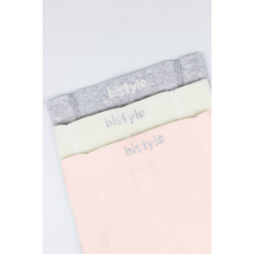 Bistyle 3-Pairs Combed Cotton Tights (24-36) (Pink, Grey, Beige)