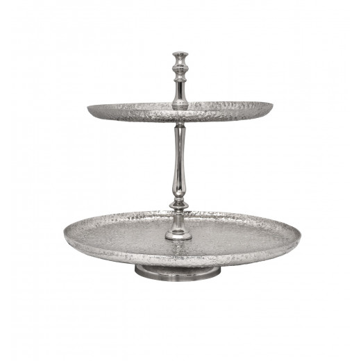 Vague Aluminium Round 2 Tier Stand with Stainless Steel Silver Finish 41 centimeter India