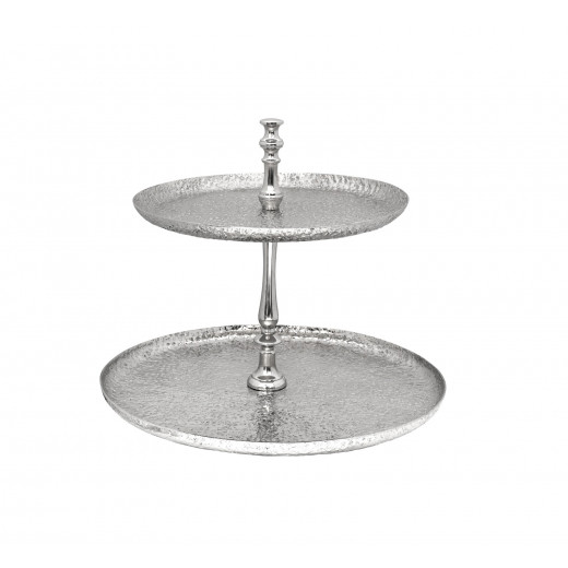 Vague Aluminium Round 2 Tier Stand with Stainless Steel Silver Finish 41 centimeter India