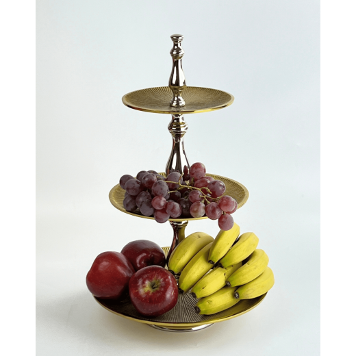 Vague Aluminium Round 3 Tier Stand with Stainless Steel Gold Finish 30 centimeter India