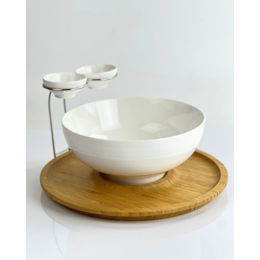 Porcelain Chip & Dip W Bamboo Stand