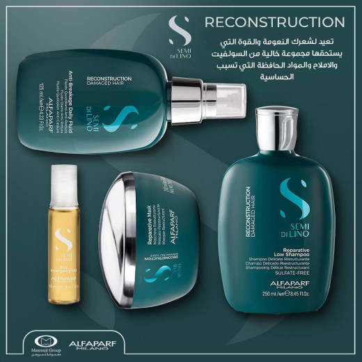 Alfaparf Milano Semi di Lino Reconstruction Reparative Shampoo for Damaged Hair - Sulfate and Paraffin Free - Safe on Color Treated Hair - Vegan Formula 250 ml