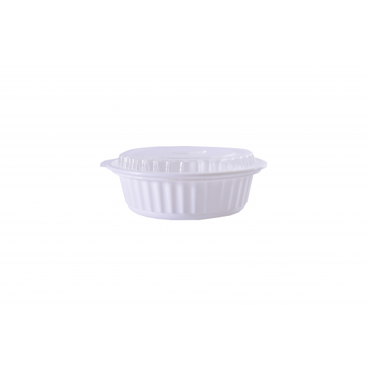 RZ Plastic Containers Round PP White 1000 cc Microwavable with Lid - 50 PCS