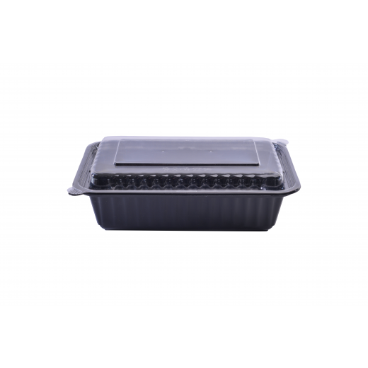 RZ Plastic Containers Rectangle Black 38oz with Lid Microwavable - 50 PCS