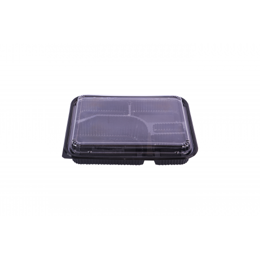 RZ Plastic Containers Rectangle Black 32oz  - 5 Parts with Lid Microwavable 3pcs